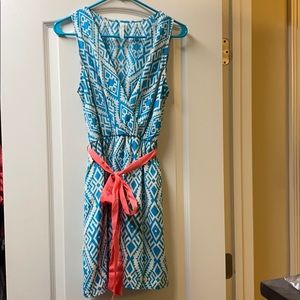 Hello Miss Dress - Medium -Blue/White w/ Pink Belt